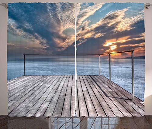 ABAKUHAUS Voyage Rideaux, Vue sur la mer Terrasse Sunset, Décoration Intérieure Accent Lot de 2 Panneaux, 280x225, Brun Clair Bleu Ciel