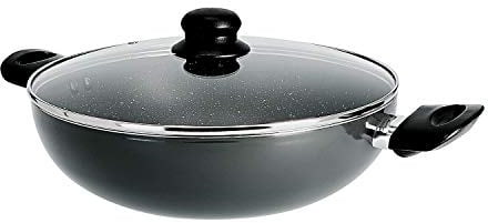 Delcasa Aluminium Wok Pan with Glass Lid, 26 cm – Induction Safe Frying Pan with Durable Non-Stick Granite Coating – Frypan with Glass Lid & Heat-Resistant Handles - Cookware Casserole Pan