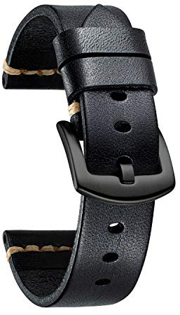 BINLUN Leder Uhrenarmbänder Damen Herren Handgefertigtes Gemüse gegerbtes Leder Uhrenarmband Schwarz Rot Braun Grün Retro Ersatz Uhrenarmbänder 18mm 20mm 22mm 24mm 26mm Armband mit rostfreier Schnalle