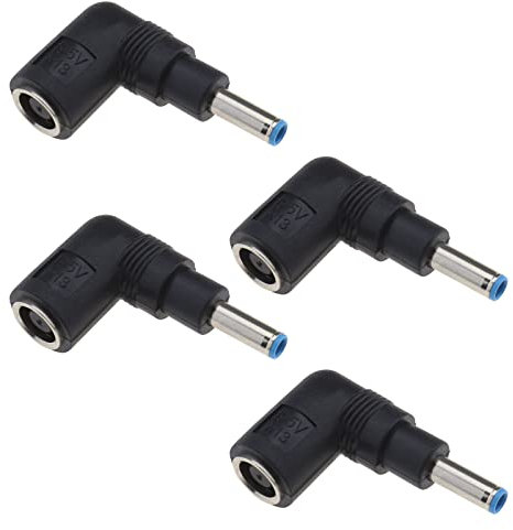 4pcs 4 Adaptateurs Mâles Femelles d'adaptateur d'alimentation DC Compatible avec HP Compatible avec Dell l'adaptateur d'alimentation pour Ordinateur Portable 90 Degrés, Noir