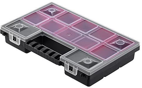 KADAX Organizer, Werkzeugkasten aus Kunststoff, Kleinteilmagazin mit transparentem Deckel, Kleinteilemagazin in verschiedenen Größen, Sortimentskasten (28x18cm / 1 Stück)