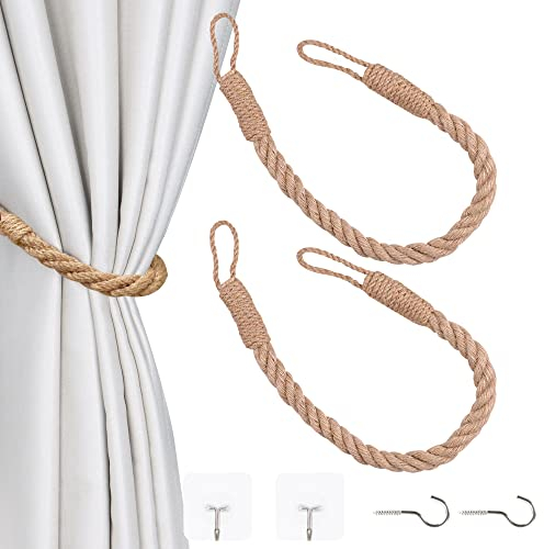 OCIOLI Lot de 2 embrasses de Rideaux avec Corde de Chanvre torsadée décorative Faite à la Main pour Rideaux (Kaki, 2)