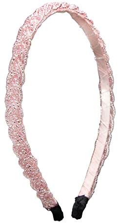 Alpenflüstern Trachten-Haarreif Perlen Flechtoptik - Damen Haarschmuck geflochten, Haarband rutschfest fürs Dirndl (rosa-rosé) ADV138