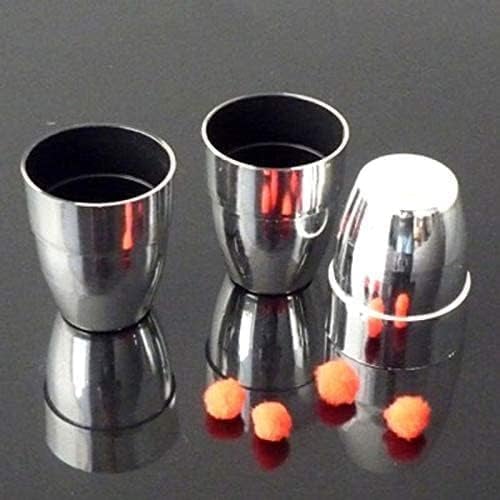 MOMOMAGE Tre tazze e palline di plastica trucchi magici palline apparire/scomparire da vicino espediente commedia accessori magici (argento, piccolo)
