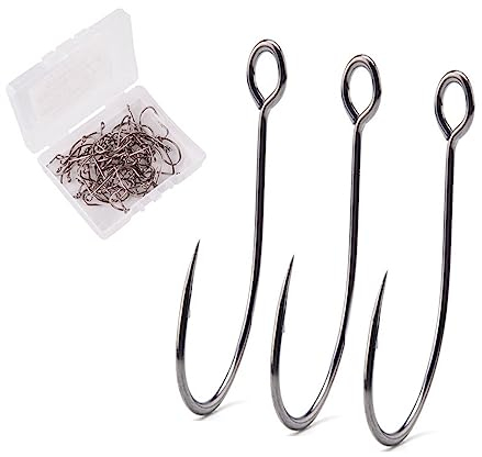 Hameçons 50 pièces/boîte hameçon Barbe hameçons Grand Anneau en Acier au Carbone hameçons Simples attirail boîte cuillère hameçons avec Gros Yeux hameçon Crochets de Pêche (Color : 4#)