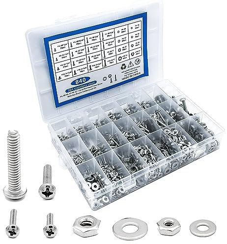 840 piezas 4-40# 6-32# 8-32# 10-24 kit de combinación de tuercas y pernos de acero inoxidable 304 combinación de tuerca y tornillo arandela de tornillo