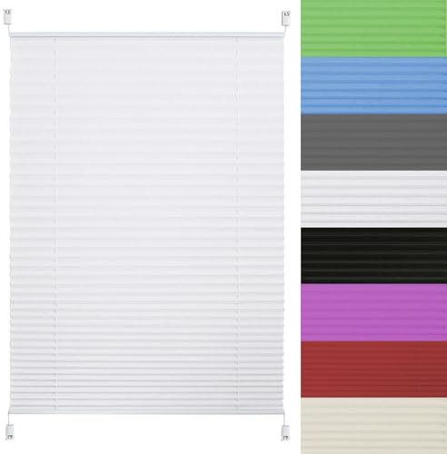 Jalousien zum Klemmen 55 x 80 cm verdunklungsplissee zum Klemmen Sonnen-, Sicht- & Schallschutz Bequeme Montage Inkl. Aller Montage-Teile für Fenster & Tür, Weiß