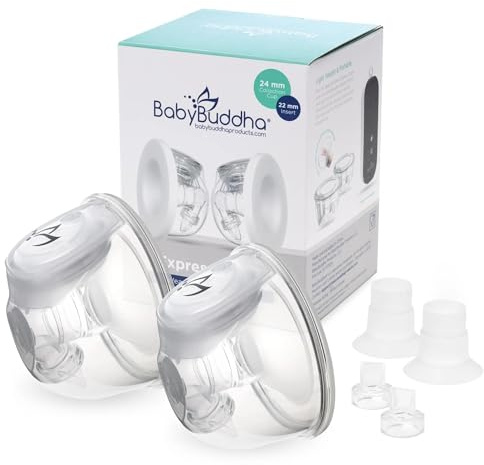 BabyBuddha Hands Free Milk Collection Cups for Breast Pump, 8 Fl Oz Each, Wearable Breastmilk Containers, Compatible with BabyBuddha Pump, Spill Resistant Design, Small Flange 22 to 24mm, 2 Pack