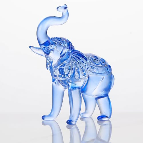 Arikyrist Figurine d'éléphant en Cristal, Statue en Verre, Animaux en Cristal, décoration de Table avec Coffre vers Le Haut (Bleu)