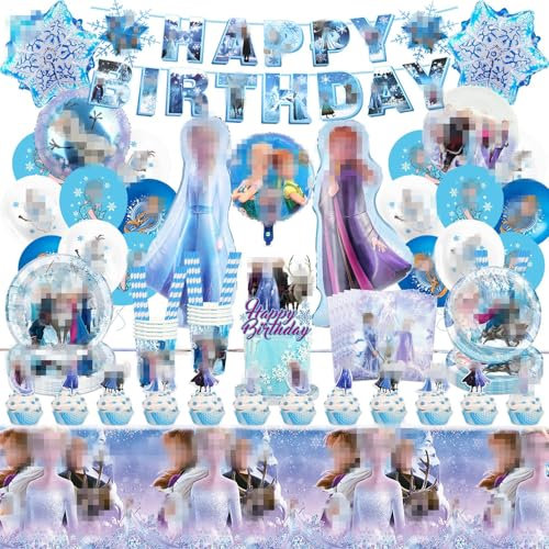 100Pcs Party Tableware Set, Kid's Birthday Party Table Decorations, Birthday Party Supplies with Banner, Plates, Cups, Napkins, Tablecloths, Cake Toppers, Birthday Par-ty Decorations for Girls