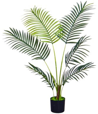 Artificial Golden Cane Palm Tree 3Feet Faux Plant for Home Decor Indoor Outdoor Faux Areca Palm Tree in Pot for Home Office Perfect Housewarming Gift with Adjustable Trunk