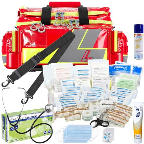 SÖHNGEN Lifebag Notfalltasche M, rot/silber/gelb, DIN 13169 mit Zusatzmaterial, Art.-Nr. 611054 | Erste Hilfe Tasche | Sanitätstasche | Notfalltasche