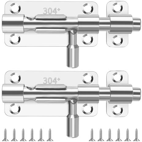 Targette en Acier Inoxydable,2 PCS Loquet Verrou de Porte avec Vis,Boulons de Verrouillage de Porte,Verrou Porte Coulissante,Trou pour Cadenas Loquet de Porte Coulissant pour Chambre,Jardin, Clôture