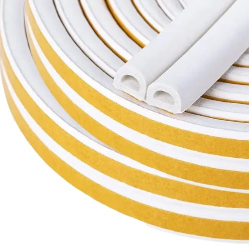 20M Weather Stripping Tape, Doors Windows Draught Excluder Self-Adhesive Anti-Collision Rubber D Type Foam Sealing Tape, Rubber Sound Insulation for Door Window Draught Stopper White