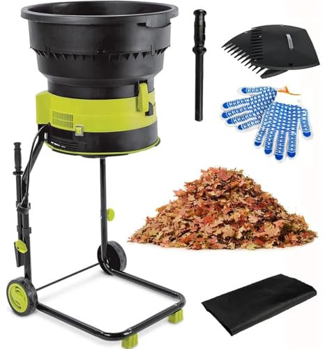 Trituratore elettrico per foglie da 2500 W con ruote, cippatore a 8000 giri/min, strumento per la pulizia del giardino, macchina per il compostaggio, include borsa per il trasporto.,Powercord×60m