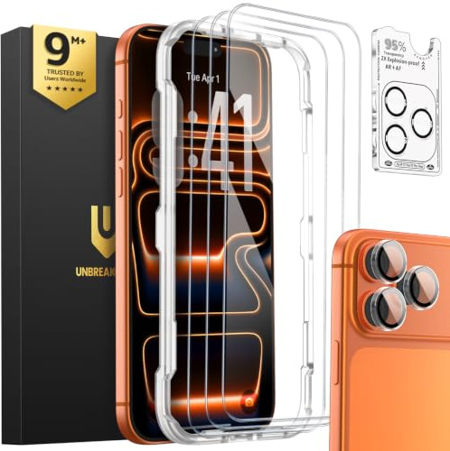 UNBREAKcable iPhone 17 Pro Max Panzerglas Schutzfolie 3 Stück, Verbessertes Doppelt Gehärtetes Glas + 3 Kamera Schutz, Military-Grade 9H Härte, HD-klar, Anti-Fingerprint, Hüllenfreundlich, 6,9 Zoll