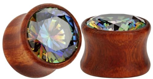 Tolldek 2 Stücke 8-16mm Flesh Tunnel Plug, Hölzern Plug Flesh Tunnel mit Zirkonia, Holz Bunt Ohrringe für Männer Frauen Körper-Piercing Schmuck