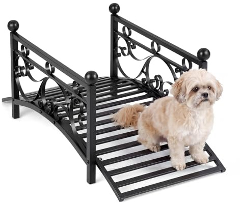 FANTASK Metall-Gartenbrücke 101,5 cm, Teichbrücke mit Sicherheitsgeländern, pulverbeschichtet und wetterfest, dekorative Zierbrücke für Garten, Bach und Teich, Schwarz