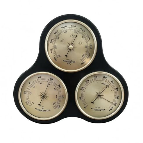 Gralara Wetterstation mit Luftdruckmesser analog analoge Wetterstation Holz Klima-Messgerät, Barometer Thermometer Hygrometer