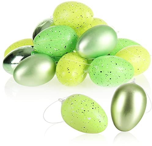 com-four® 18x Ostereier zum Aufhängen - gesprenkelte Osterdeko in tollen Farben - Deko Ostereier - Größe: 7 cm (018 Stück - grün)