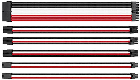 upHere 300mm Sleeve Extension Power Supply Cable Kit, Power Supply with extra-sleeved 24 PIN 8PIN 6PIN 4+4 PIN-Red/white/black,SC305