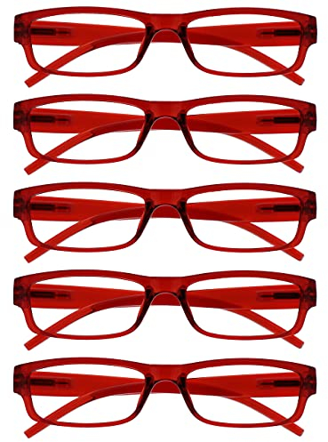 The Reading Glasses Company OPULIZE ACE Lesebrille für Damen und Herren - 5er-Pack - Schmaler Rechteckiger Rahmen - Komfort Federscharniere - Kratzfest - Rot +2.00