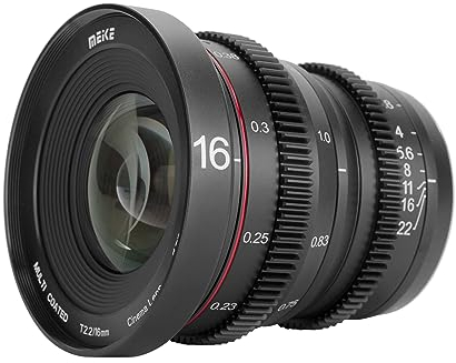 MEKE 16 mm T2.2 große Blende manueller Fokus Prime Low Distortion 4K Mini Cine Objektiv für Micro Four Thirds M43 MFT Mount kompatibel mit Olympus/Panasonic Lumix Kameras und BMPCC 4K Zcam E2 GH5 GH6