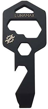 Lunamax Mighty Key-TITANIUM 8 in 1 Multi-Tool for Keychain- Strong, Lightweight, All- in-One Bottle Opener, Flathead Screwdriver, Wrench, Box Cutter, and Hex Driver (Black)