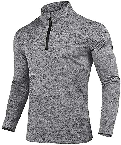 KEFITEVD Funktionsshirt Herren Langarm Mountainbike Shirt Warm Herbst Winter Stehkragen Sport Pullover Long Sleeve Ski Shirt Herren Hellgrau M