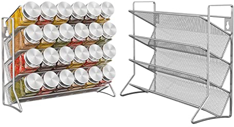 Mutool 3 Tier Spice rack Free standing Metal Kitchen Shelf herbs Spice Bottle Jars Storage Tidy Condiment holder for Countertop Cabinet, set of two, without jars (silver grey)