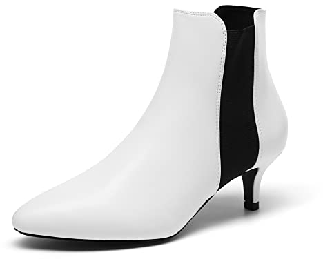 DREAM PAIRS Stivali da Donna Stivaletti alla Caviglia con Tacco Grosso,Size 39,Bianco Nero,SDAB2213W-E