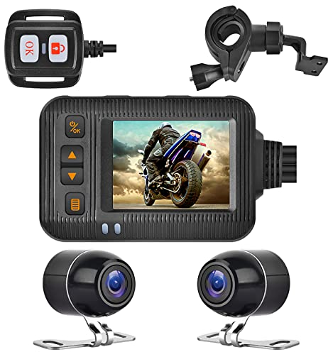 Motorrad Dashcam Kamera, MoreChioce 720P Weitwinkel Sportkamera Vorne/Hinten Doppellinse Kamera-Dashcam Wasserdicht Loop-Aufnahme Parküberwachung Motorrad-Dashcam 2 Zoll LCD Display Max 32GB