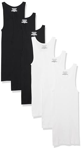 Amazon Essentials Camisetas Interiores Ligeras sin Mangas Hombre, Pack de 6, Blanco/Negro, XS