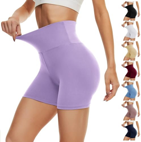 DDOBB Radlerhose Damen Kurze Shorts Sporthose Leggings Blickdicht High Waist Elastisch Unterhosen Fitness Hotpants Sommer Boxershorts(Violett,S-M)