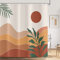 ASDCXZ Duschvorhang Boho Style 180x200 cm, Modern Abstrakt Kunst Boho Grün Blätter Sonne Hügel Beige Braun Waschbar Duschvorhänge Textil Wasserdicht Duschvorhang Vorhang für Badewanne mit 12 Haken
