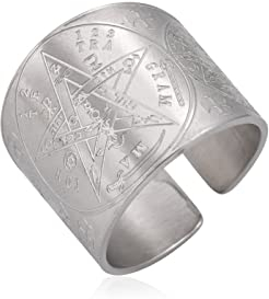 Tetragrammaton Ring Pentagramm Stern Pentagramm Ring Siegel von Solomon Wicca Ring jüdischer Jahwe Talisman Amulett Schutz Edelstahl religiöser Schmuck Geschenke für Männer Frauen (s-19)