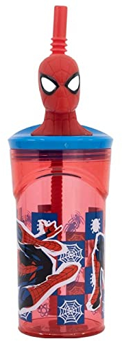 OM SUPPLIES Spiderman 3D Figurine Cartoon Characters Reusable Tumbler Childrens Drinking Cup Straw 23 x 7.5 x 7.5cm (Spiderman)