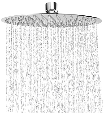 Rain Shower Head, WOOPHEN 12 Inch 304 Stainless Steel Rainfall Showerhead, Mirror-Like Look,Swivel Spray Angle, Voluptuous Shower Experience, Easy Installation, Chrome Finish