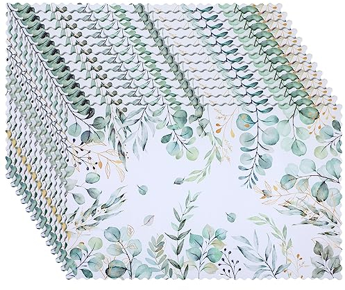 Seajan 50 Stück Papier-Tischsets, Einweg-Tischsets, Eukalyptus, Grün, Sommer, 27,9 x 43,2 cm, Hochzeit, gewelltes Papier, Platzsets, Frühlings-Tischsets, dekorativ für Esstisch,