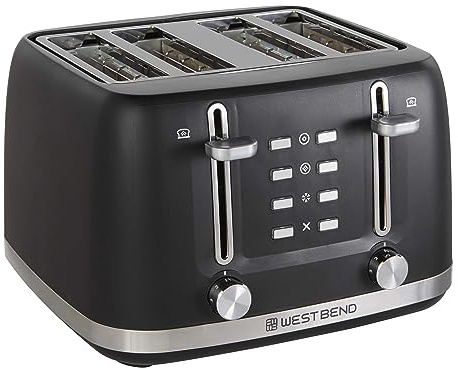 West Bend Toaster 4-Slice Extra-Wide and Deep Slots with 3 Functions and 7 Shade Settings Manual Toast Lift Lever Auto Shut-Off and Removable Crumb Tray, 1500-Watts, Black