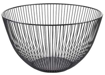 Soulnioi Cesta de frutas de metal Alambre de hierro Frutero Redondo Almacenamiento de frutas para verduras Snack Pan Cesta Decoración del hogar - Negro