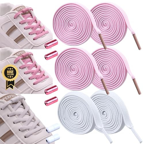 maname® 3 Pares Cordones Elasticos Zapatillas Deporte. Cordones Sin Atar Ajustables Hasta 2m - Cordones Zapatillas Deporte - Cordones Rosas y Blancos Niñas y Mujer - Atacadores Elasticos