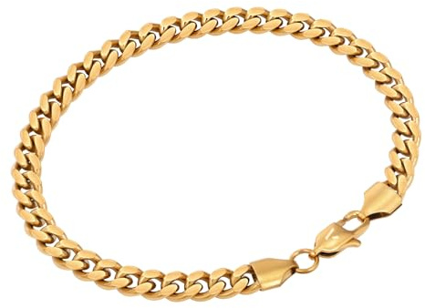 VEXXS Men's Bracelet, 18K Real Gold Plated 6mm Cuban Link Bracelet for Men, Durable No Color Fading Cuban Bracelet Men’s Gold Bracelet Mens Jewelry Gift,Street Wear Urban Fashion