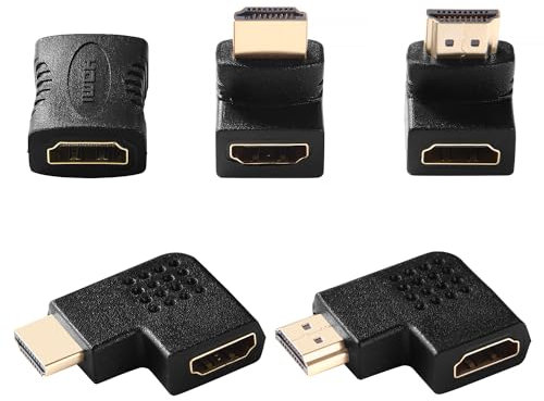 KUOQIY 5 PCS HDMI Angled Adapter Combo, 90 Degree and 270 Degree Right Angle, 90 Degree Left and Right Angled Vertical Flat HDMI Adapter, HDMI Female to Female Connector