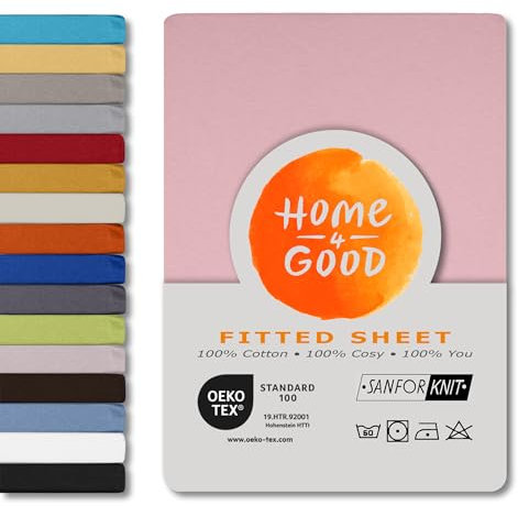 home4good Spannbettlaken 180x200cm – Jersey-Spannbetttuch aus 100 % Baumwolle – Oeko-TEX 100 Zertifiziert – bügelfrei, elastisch & atmungsaktiv – für 15–25 cm Matratzenhöhe - Rosa