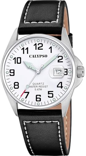 Calypso Herrenuhr Analog Leder - Quarz - Datum - Gehärtetes Mineralglas - Wasserdicht 5 ATM Elegant K5870 Basic