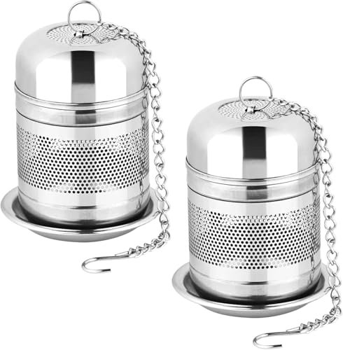 ZPUFAW 2er Set Teekugel Teefilter, Mit Untersetzer Und Kette, 304 Edelstahl, Feinmaschiger Teefilter, Wiederverwendbare Teekugel