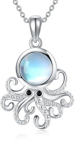 URONE Silber 925 Mondstein Octopus Anhänger Halskette Ozean Kette Octopus Schmuck Geschenke für Damen