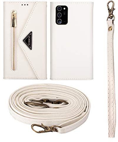 Wallet Case for iPhone 12 mini, Matte Leather Wallet Phone Case with zipper detachable wrist strap and shoulder strap