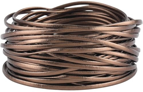 GORGECRAFT Cordon en Cuir PU Pliable 10m Cordon Tressé en Cuir Métallisé Beige de 3mm Garniture en Cuir Souple Plat pour Bricolage Couture Artisanat Ceinture Bracelet Fabrication de Bijoux Vêtements